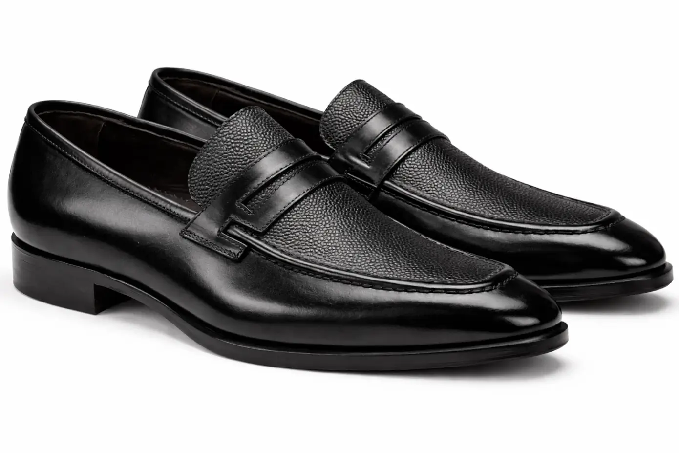 Chaussure Mocassin Cuir Noir Granule LUPIN