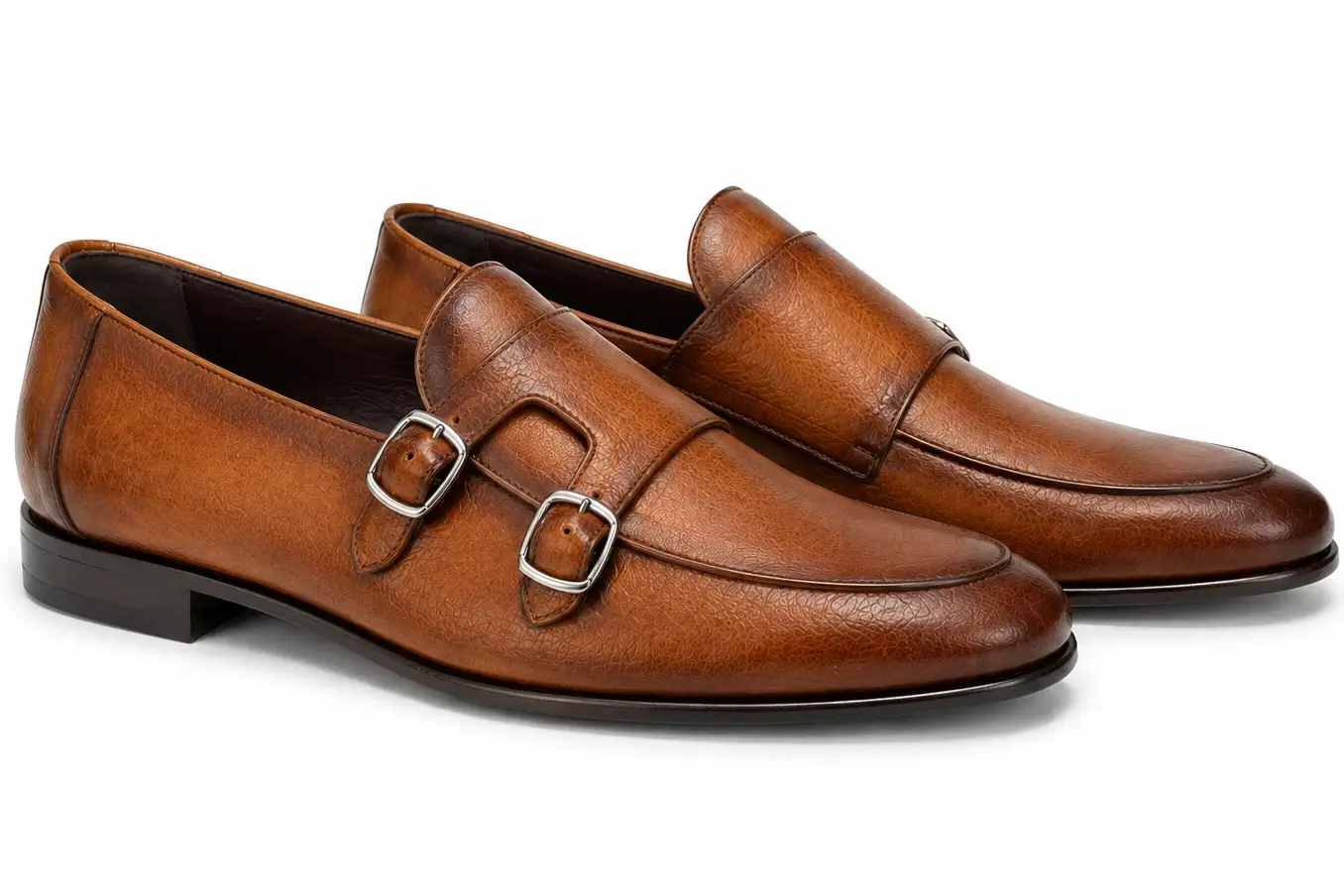 Chaussure Richelieu Cuir Camel À Double Boucles