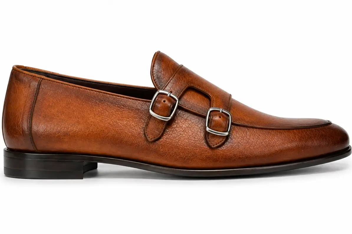 Chaussure Richelieu Cuir Camel À Double Boucles - Image 2