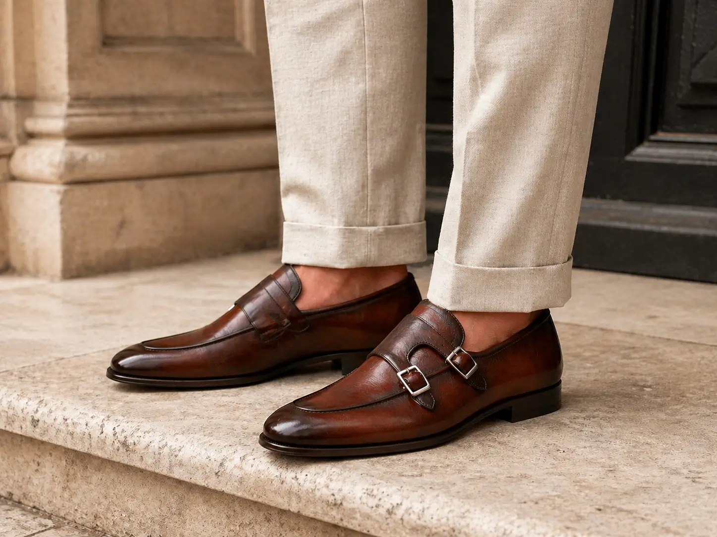 Chaussure Richelieu Cuir Marron À Double Boucles - Image 4
