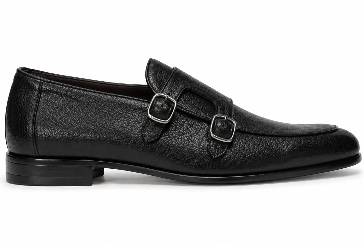 Chaussure Richelieu Cuir Noir À Double Boucles - Image 2