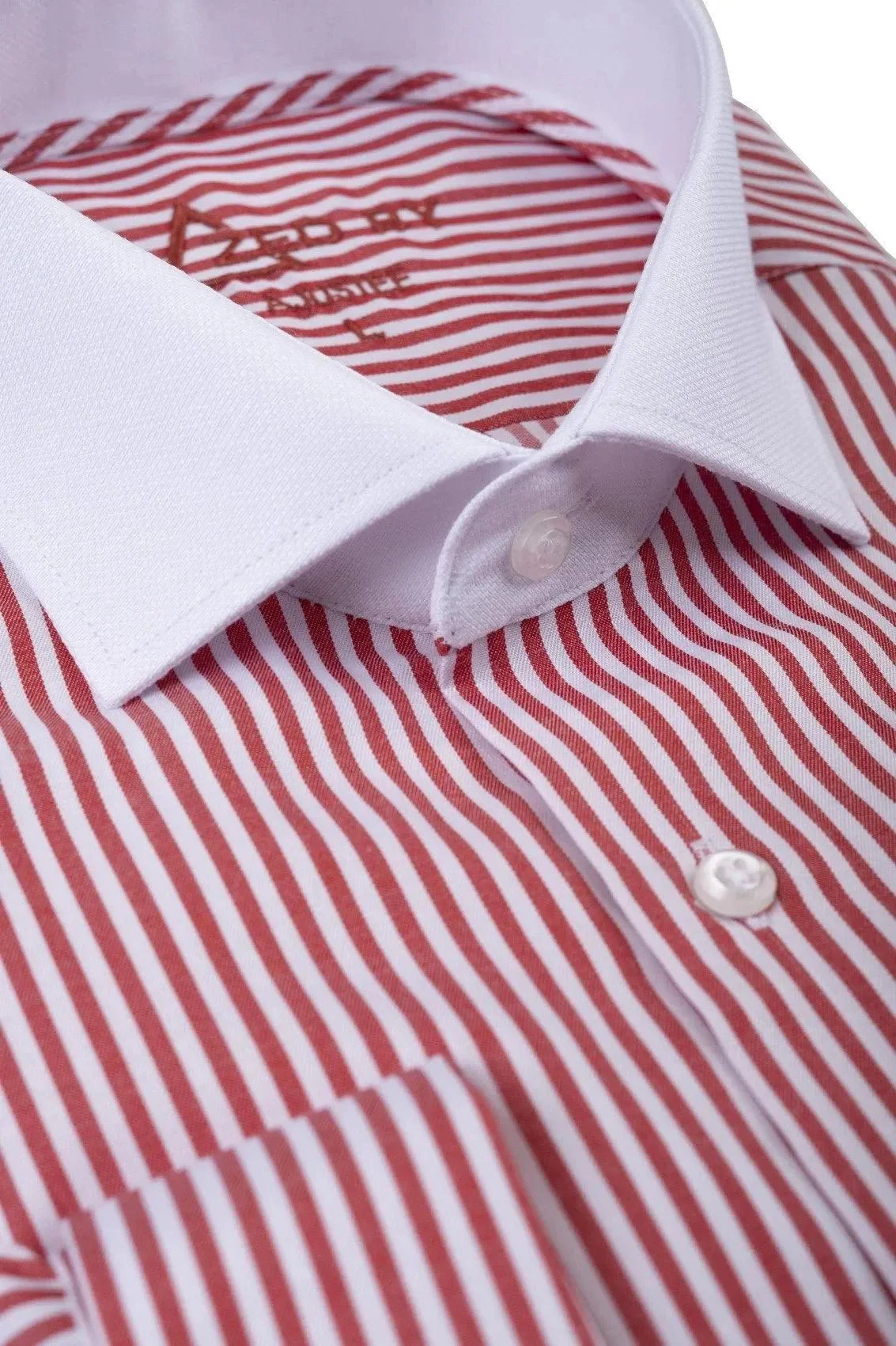 Chemise À Rayure Rouge Col Italien - Image 2