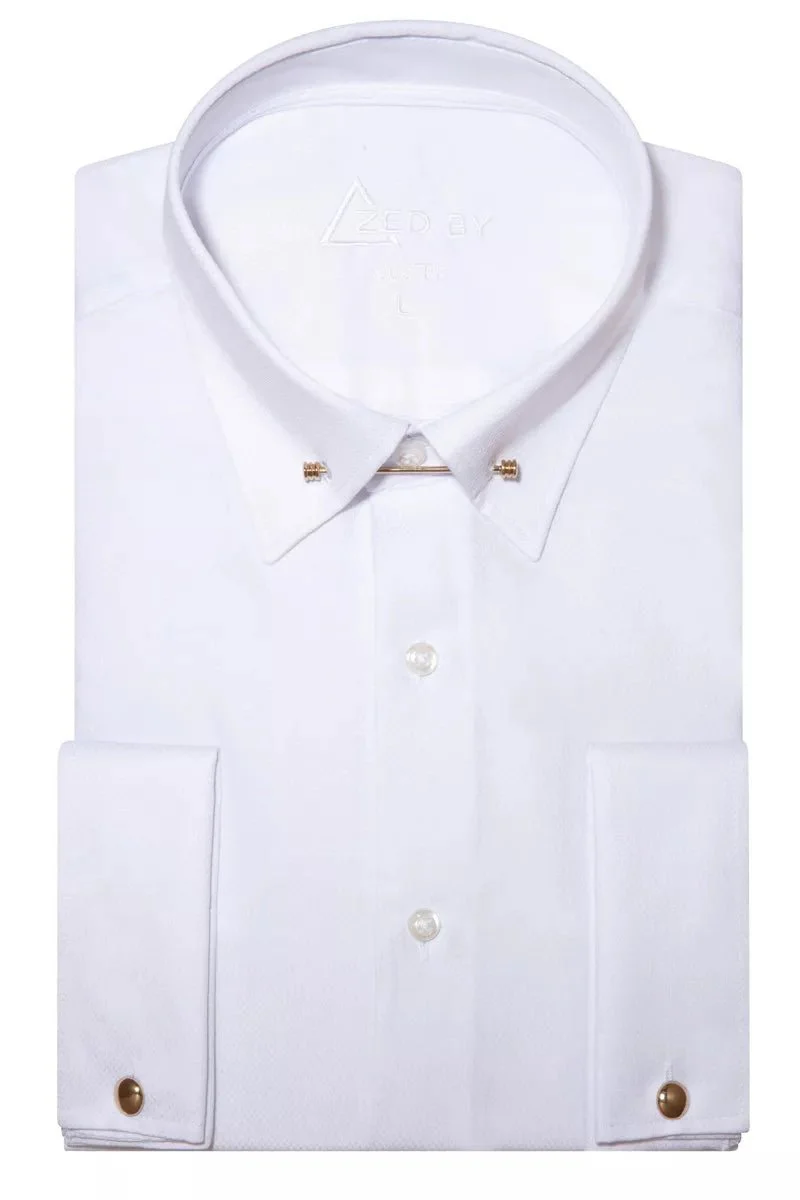 Chemise Blanche Col Pointe Barrette Dorée