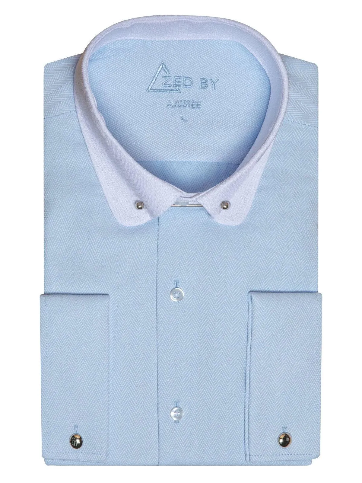 Chemise Col Barrette Chevron Bleue Ciel