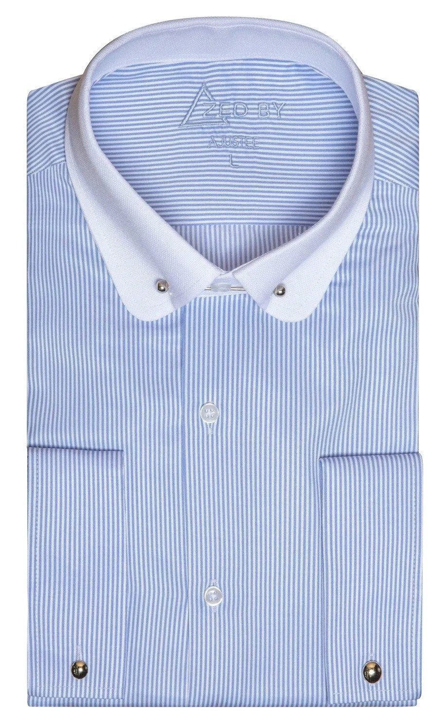 Chemise Col Barrette Rayure Bleu Ciel