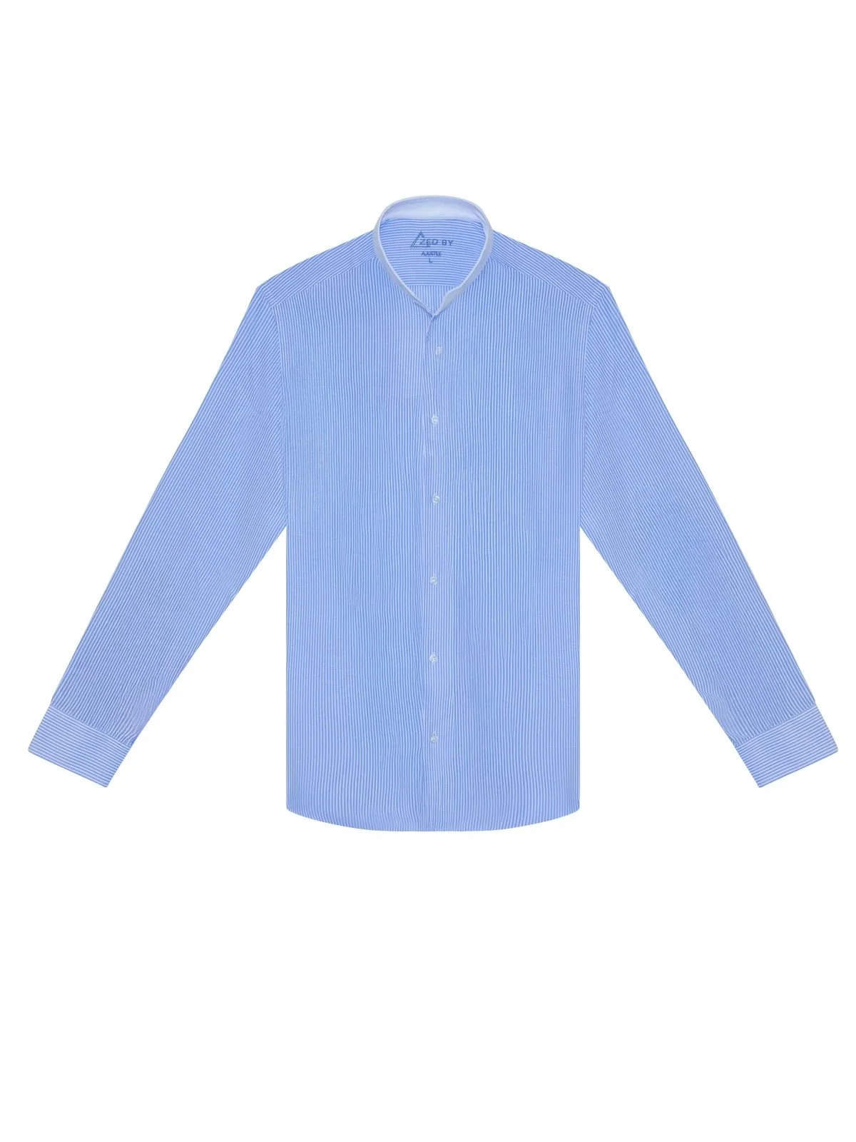 Chemise Col Indien Rayures Bleue Ciel Col Blanc - Image 3