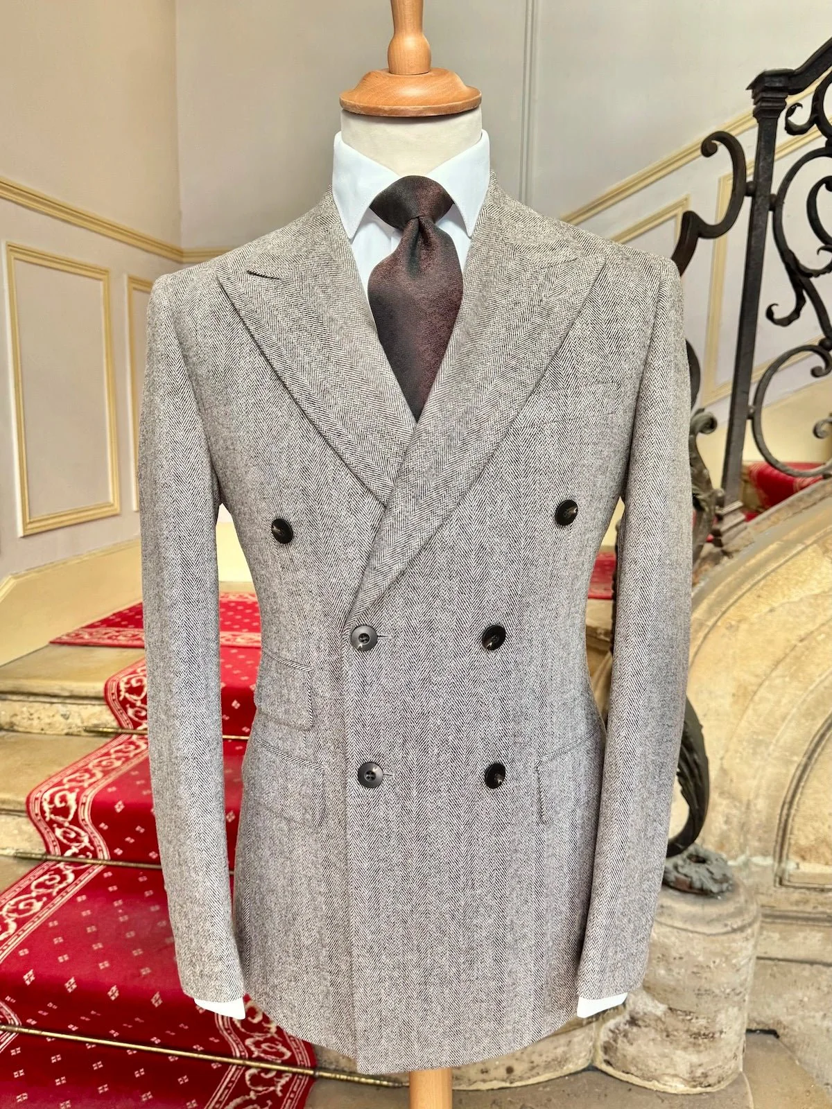 Costume Croisé Chevron Brun