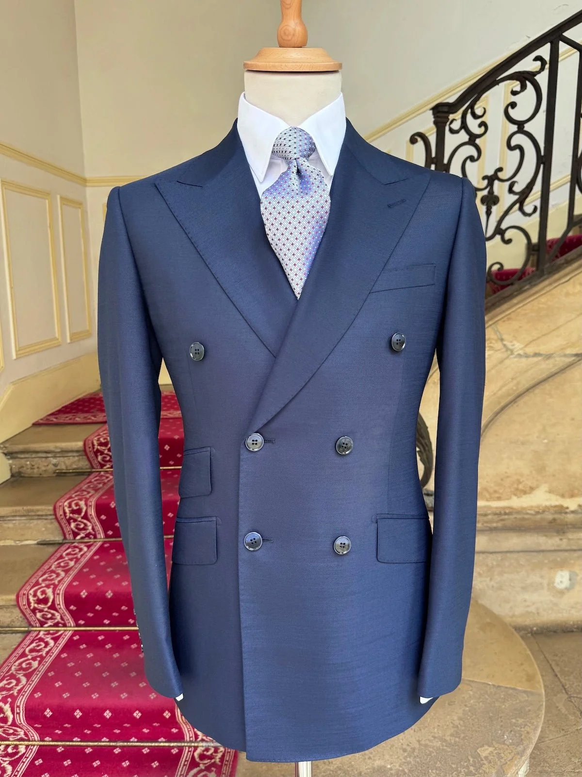 Costume Croisé Bleu Marine Laine Froide