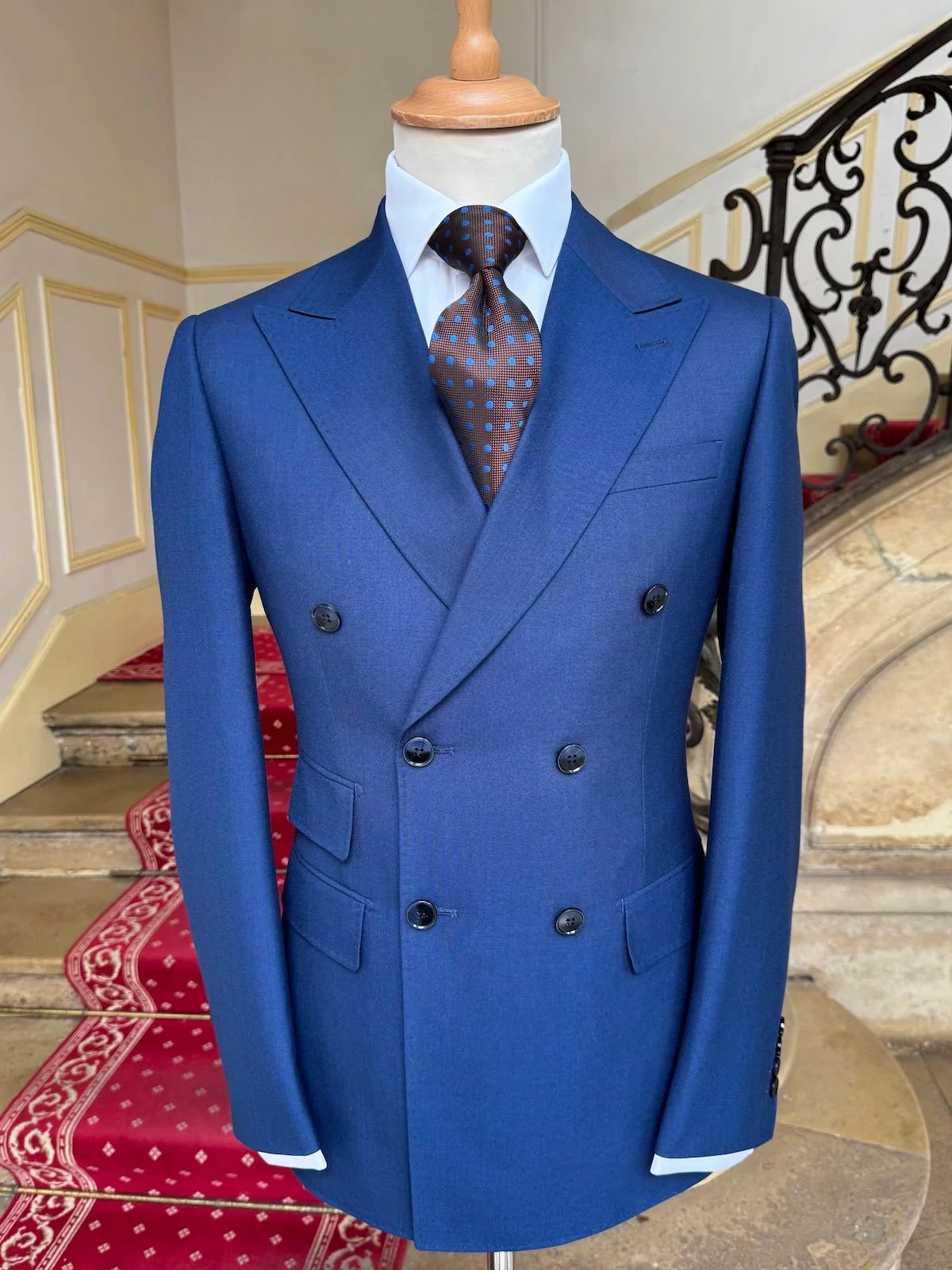 Costume Croisé Bleu Smalt Fil À Fil