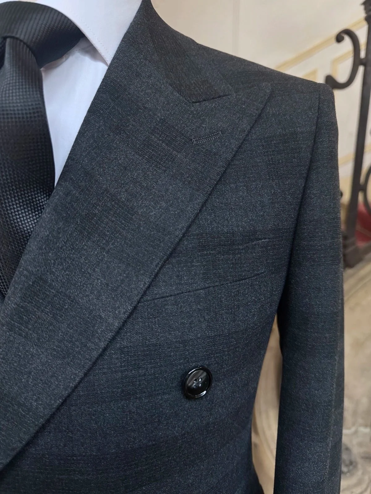 Costume Croisé Prince De Galles Flanelle Gris - Image 2