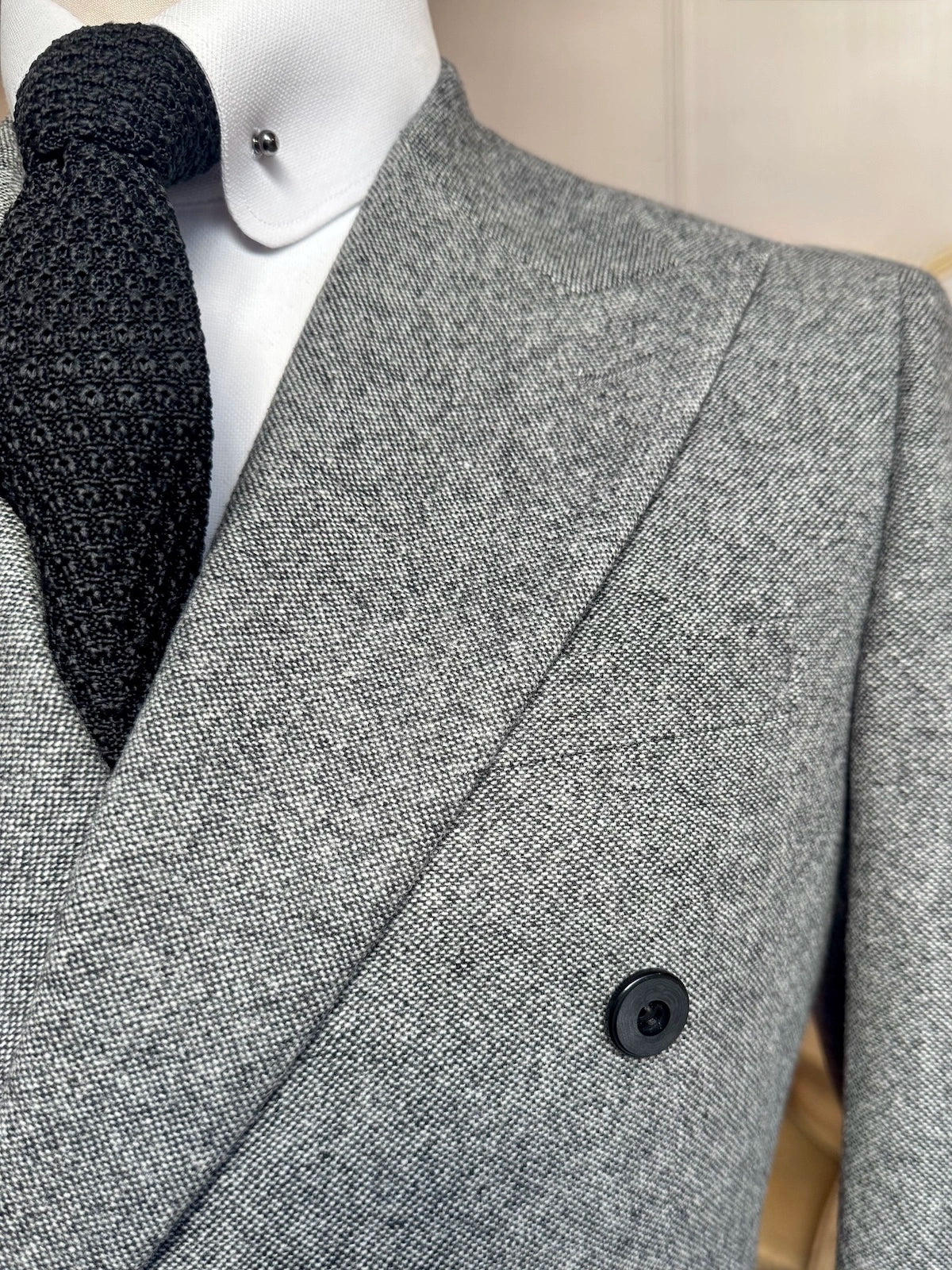 Costume Croisé Tweed Gris - Image 2