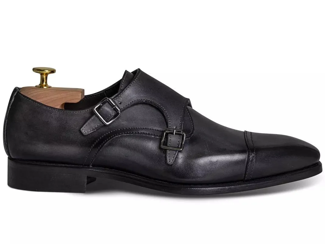 Chaussure Richelieu Cuir Gris À Double Boucles RIVOLI - Image 2